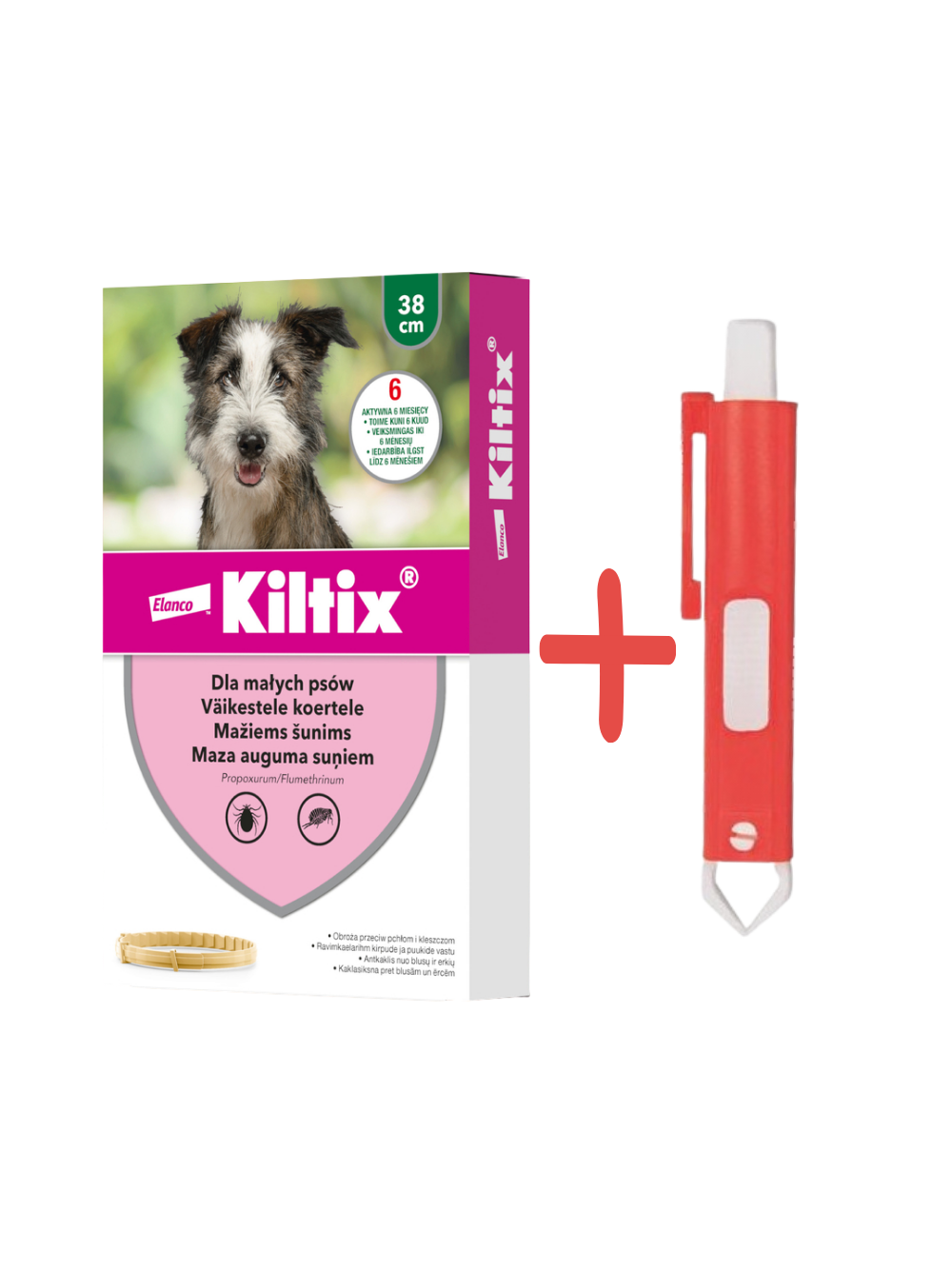 Kiltix Obroża dla małych psów 38 cm+ TRIXIE Szczypce do usuwania kleszczy 9cm