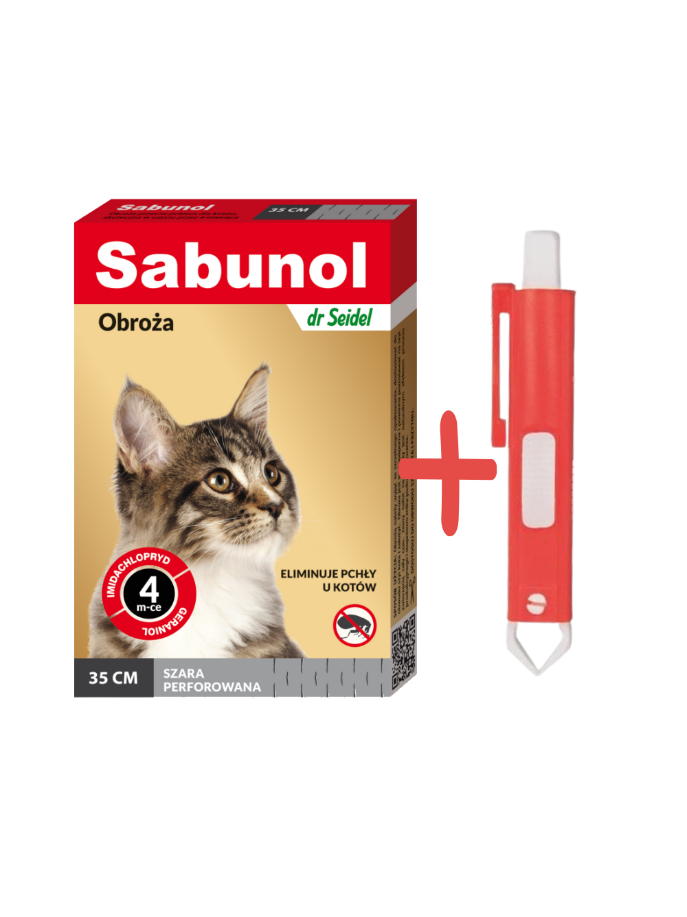 Sabunol szara obroża przeciw pchłom  dla kota 35 cm+ TRIXIE Szczypce do usuwania kleszczy 9cm
