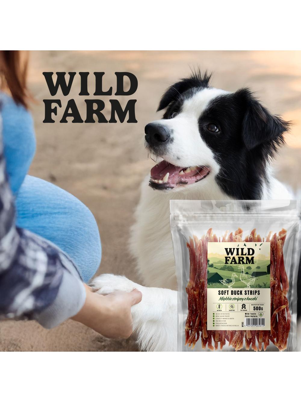 WILD FARM Miękkie stripsy z kaczki 500g przysmak dla psa