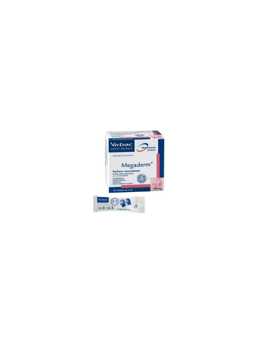 VIRBAC Megaderm 28x4 ml suplement diety dla psów i kotów do 10kg na problemy skórne