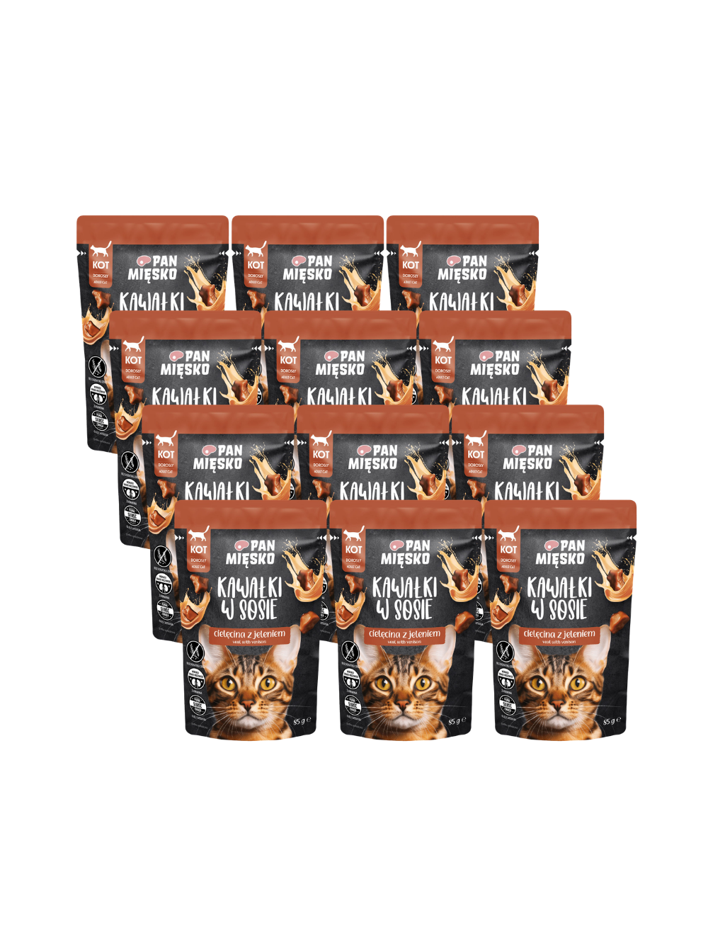 PAN MIĘSKO Kawałki w sosie Cielęcina z jeleniem 12x85g dla kota