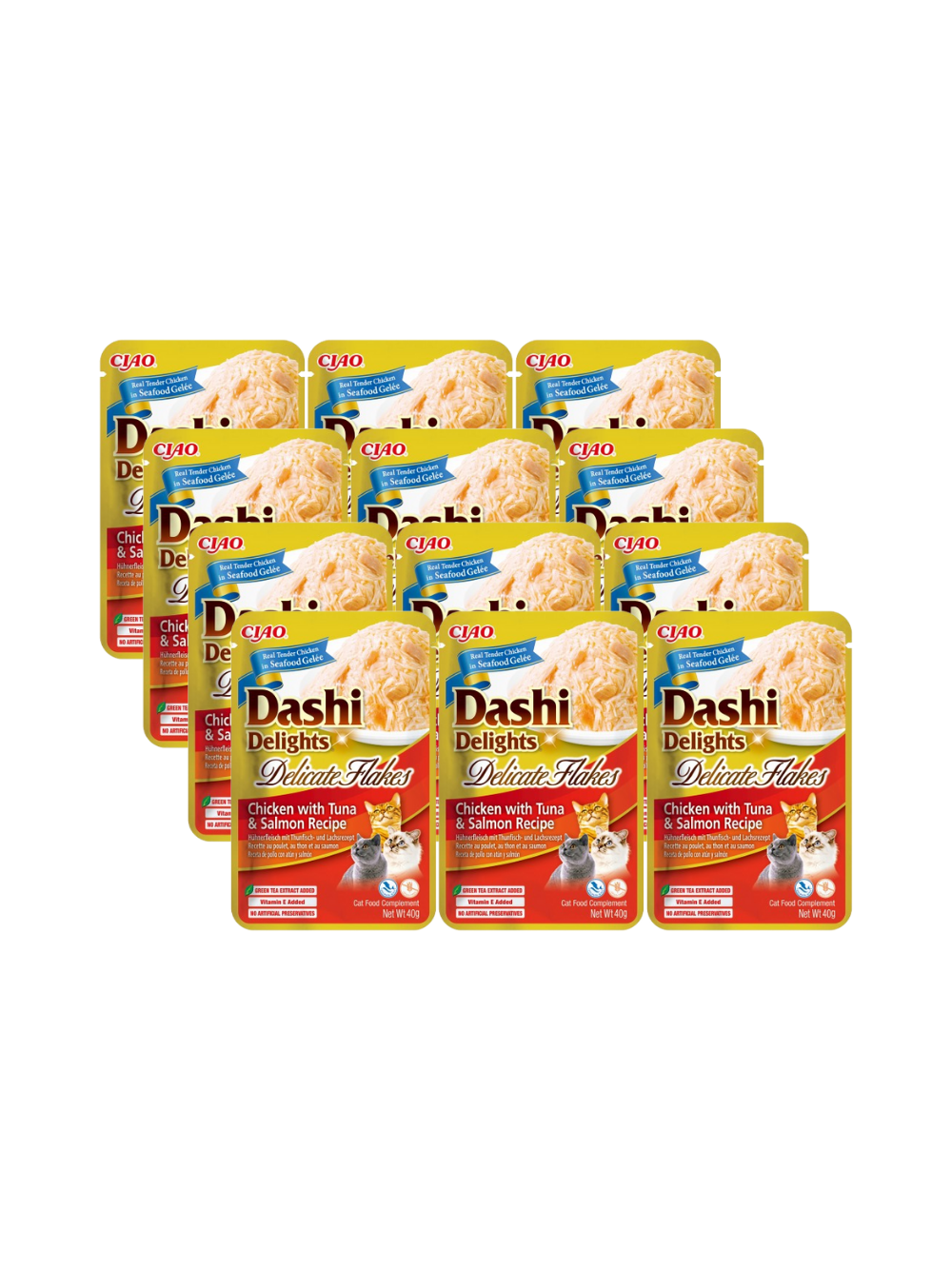 INABA Dashi Delights Delicate Flakes Chicken with Tuna & Salmon Recipe 12x40g