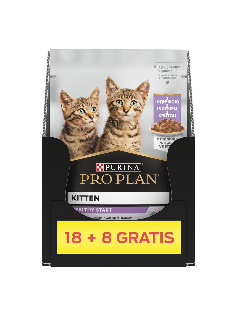 PRO PLAN Nutrisavour Kitten Karma dla kociąt delikatne kawałki z indykiem w sosie 26x85g (18+8 GRATIS)