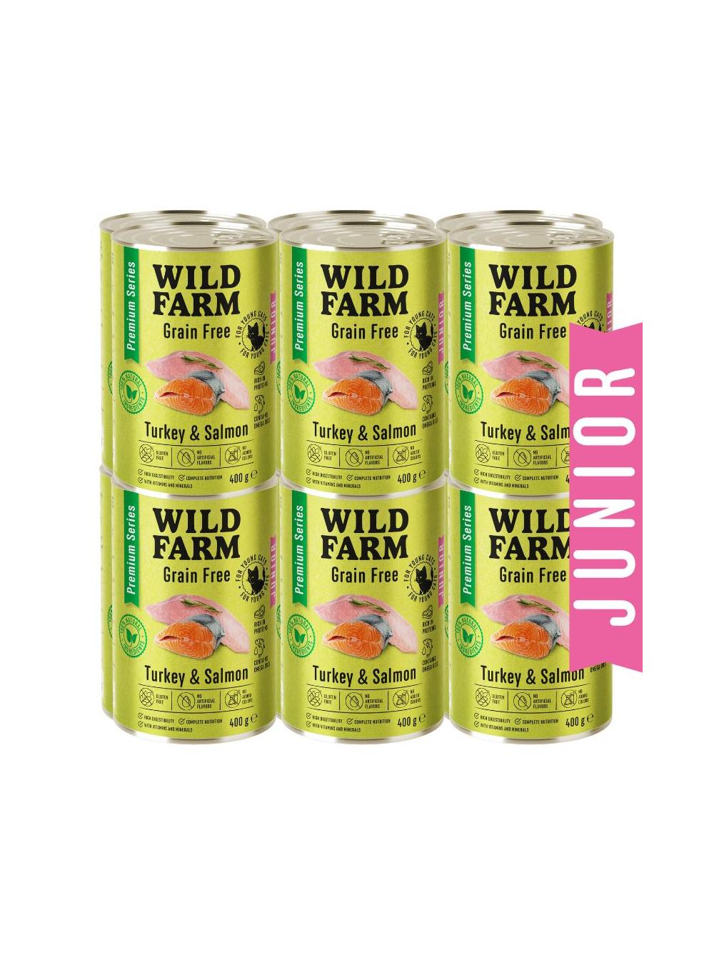 WILD FARM Premium Grain Free Turkey and Salmon Junior 12x400g  - bezzbożowa karma dla kociąt
