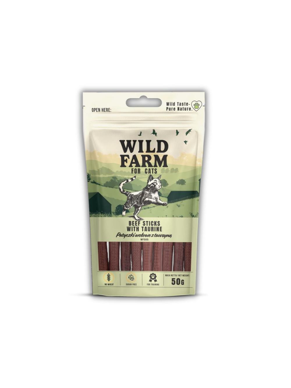 WILD FARM patyczki wołowe z tauryną 50g przysmak dla kota