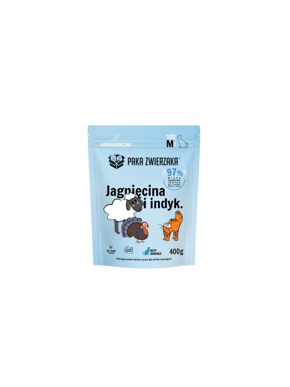 Paka Zwierzaka - Karma sucha KOT Jagnięcina i indyk ''M'' 400g