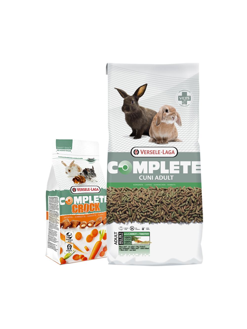 VERSELE-LAGA Cuni Adult Complete 8kg Pokarm dla królików + VERSELE LAGA Crock Complete Carrot - przysmak z marchewką dla królików i gryzoni 50g