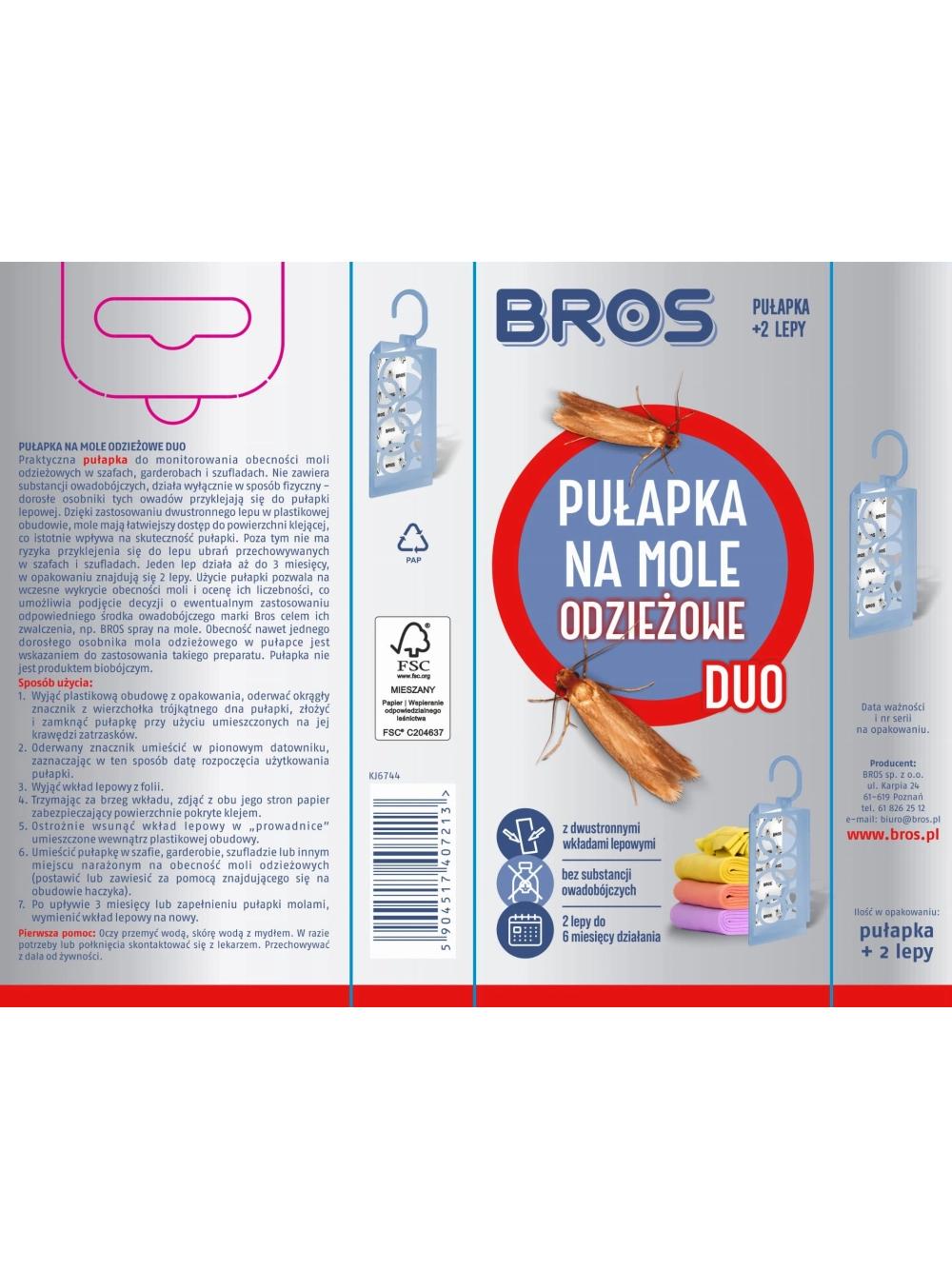 BROS PUŁAPKA NA MOLE ODZIEŻ. DUO+2 WKŁADY