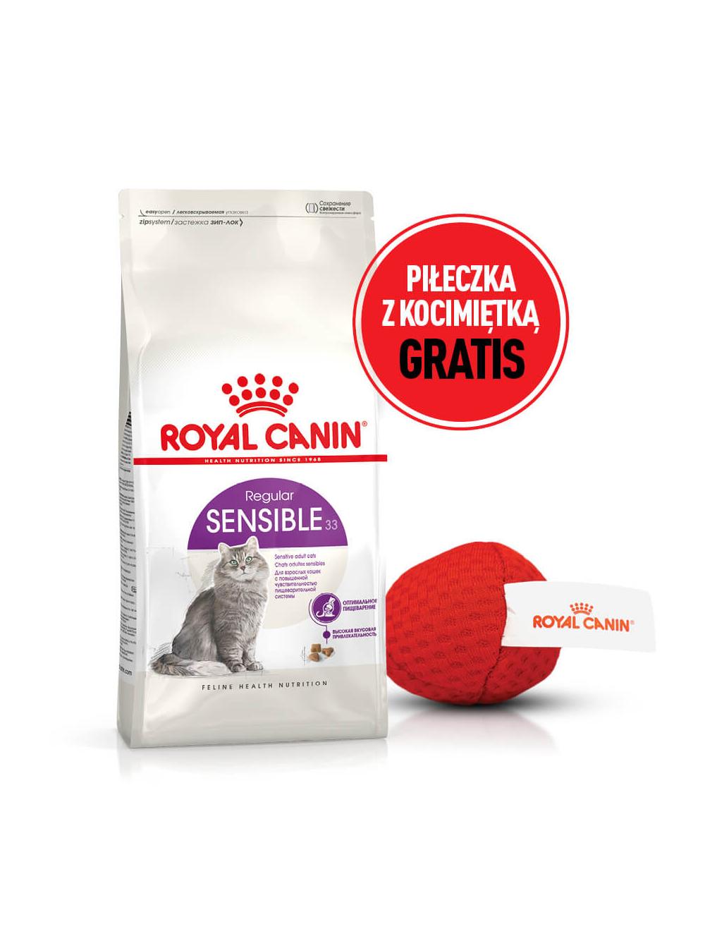 ROYAL CANIN  Sensible 33 10kg karma sucha dla kotów dorosłych, o wrażliwym przewodzie pokarmowym + Piłka dla kota GRATIS!