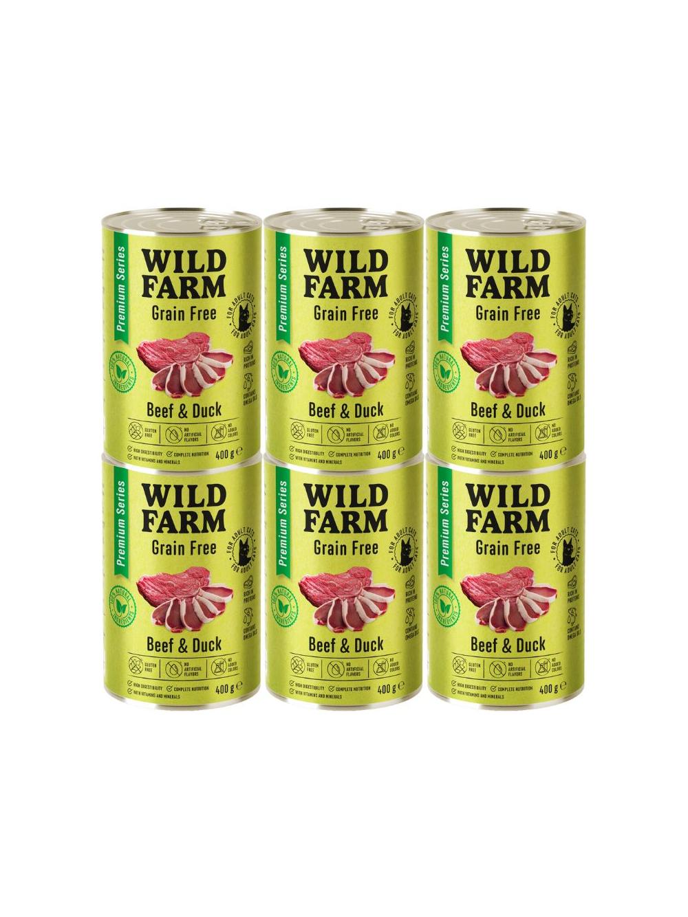 WILD FARM Premium Grain Free Beef and Duck 6x400g  - bezzbożowa karma dla kota
