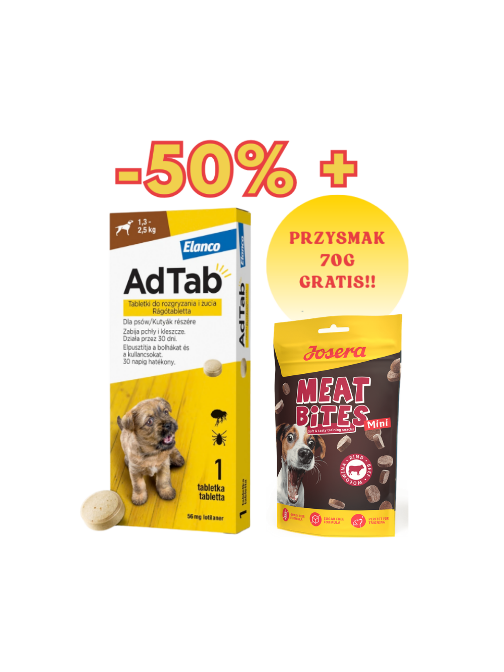 ELANCO AdTab 56mg tabletka na pchły i kleszcze dla psów 1,3-2,5 kg