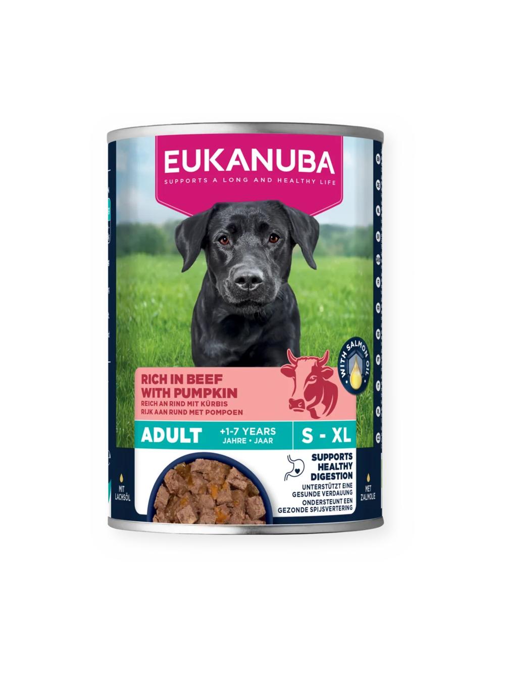EUKANUBA Mokra karma dla psów dorosłych, bogata w wołowinę i dynię 6x400g + 400g Gratis