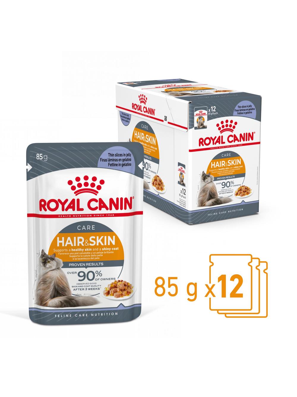 ROYAL CANIN Hair&Skin 12x85g w galaretce karma mokra w galaretce dla kotów dorosłych, zdrowa skóra, piękna sierść + niespodzianka dla kota GRATIS!