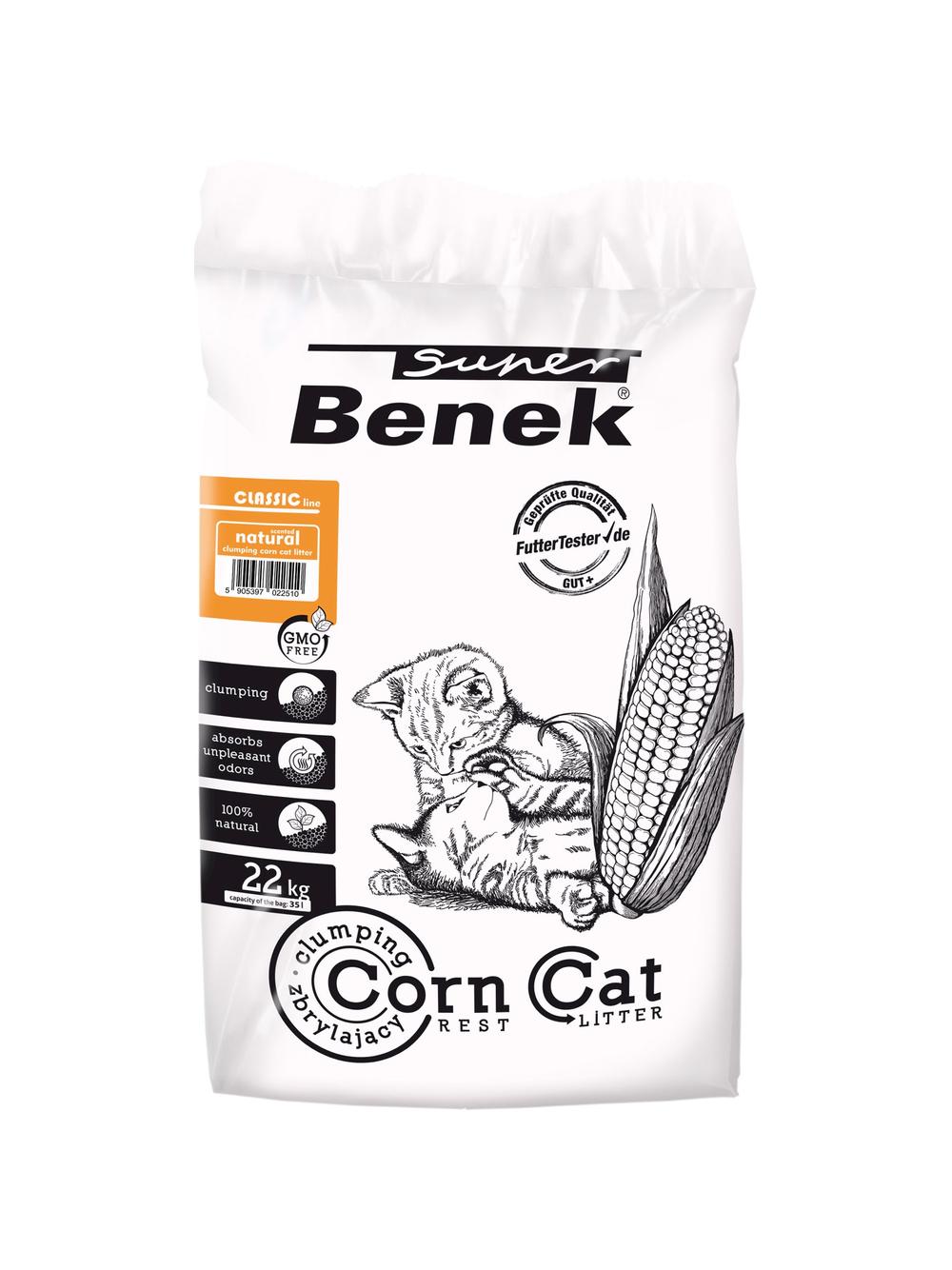 SUPER BENEK Żwirek kukurydziany Corn zapach Naturalny 35L