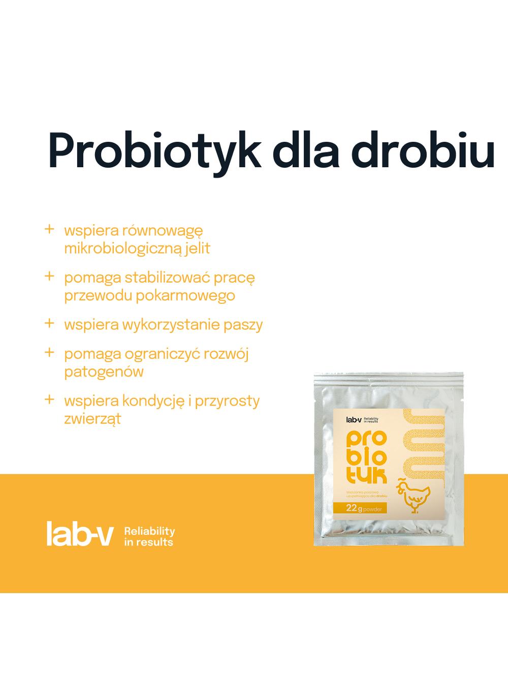 Lab-v Probiotyk - Mieszanka Paszowa Uzupełniająca Dla Drobiu Na Ustabilizowanie Pracy Przewodu Pokarmowego 22g