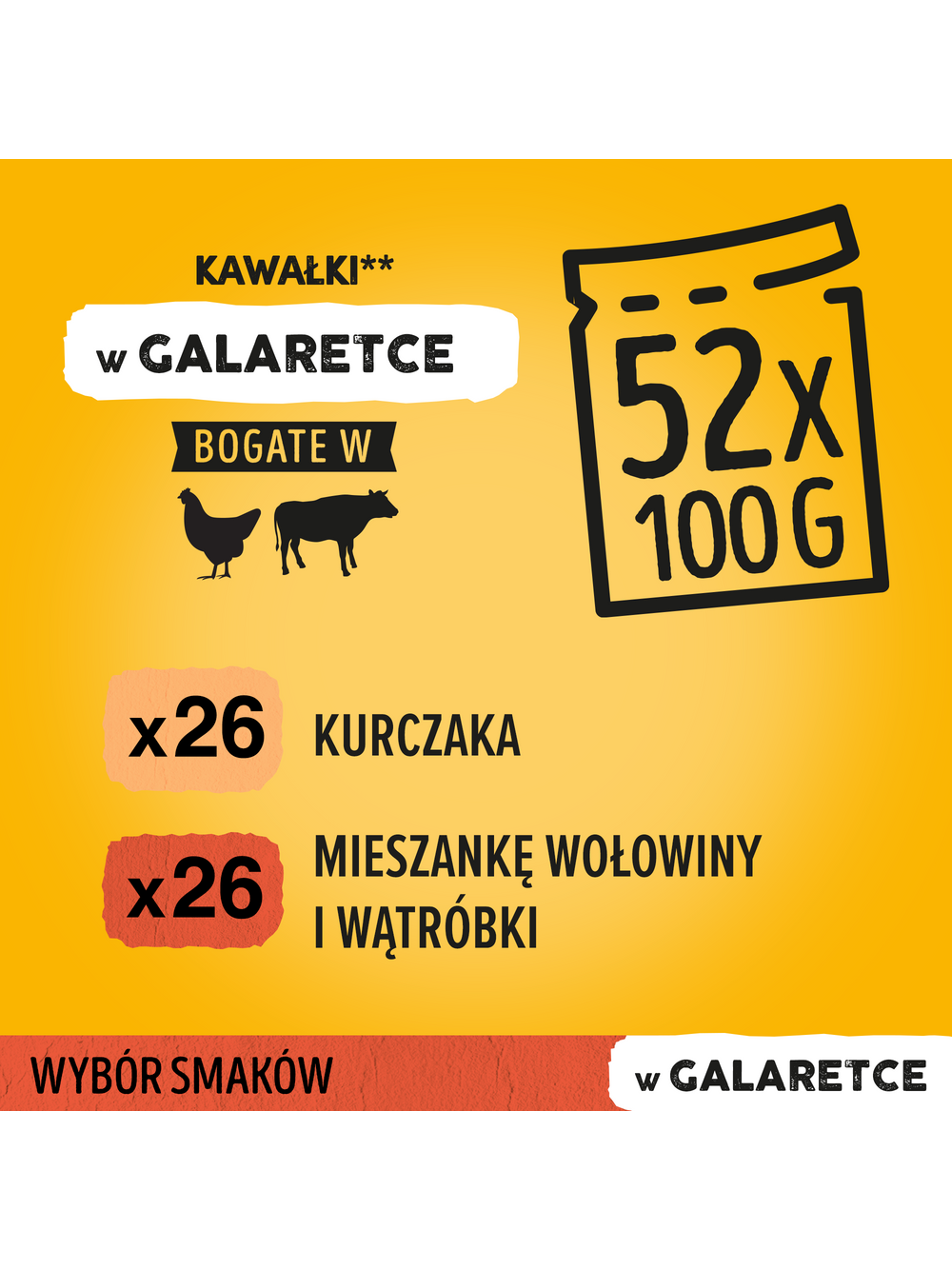 PEDIGREE Adult saszetka 13x(4x100g) - Wybór Smaków w Galaretce, mokra karma pełnoporcjowa w galaretce dla dorosłych psów (kawałki bogate w mieszankę wołowiny i wątróbki oraz kawałki bogate w drób)