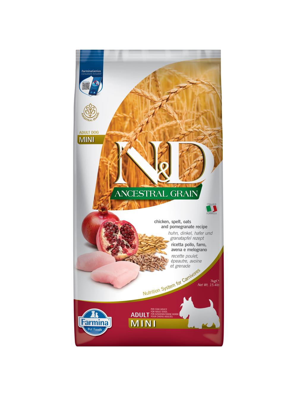Farmina N&D  Ancestral Grain canine CHICKEN & POMEGRANATE ADULT MINI 7kg