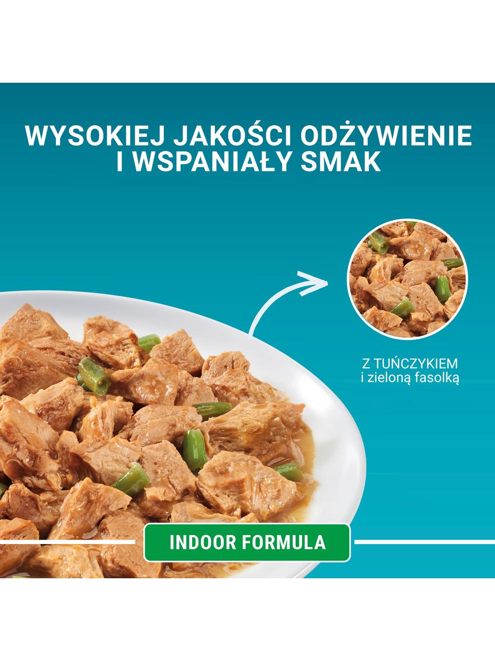 Purina One Indoor Formula Karma dla kotów z tuńczykiem i zielona fasolką 26x85 g