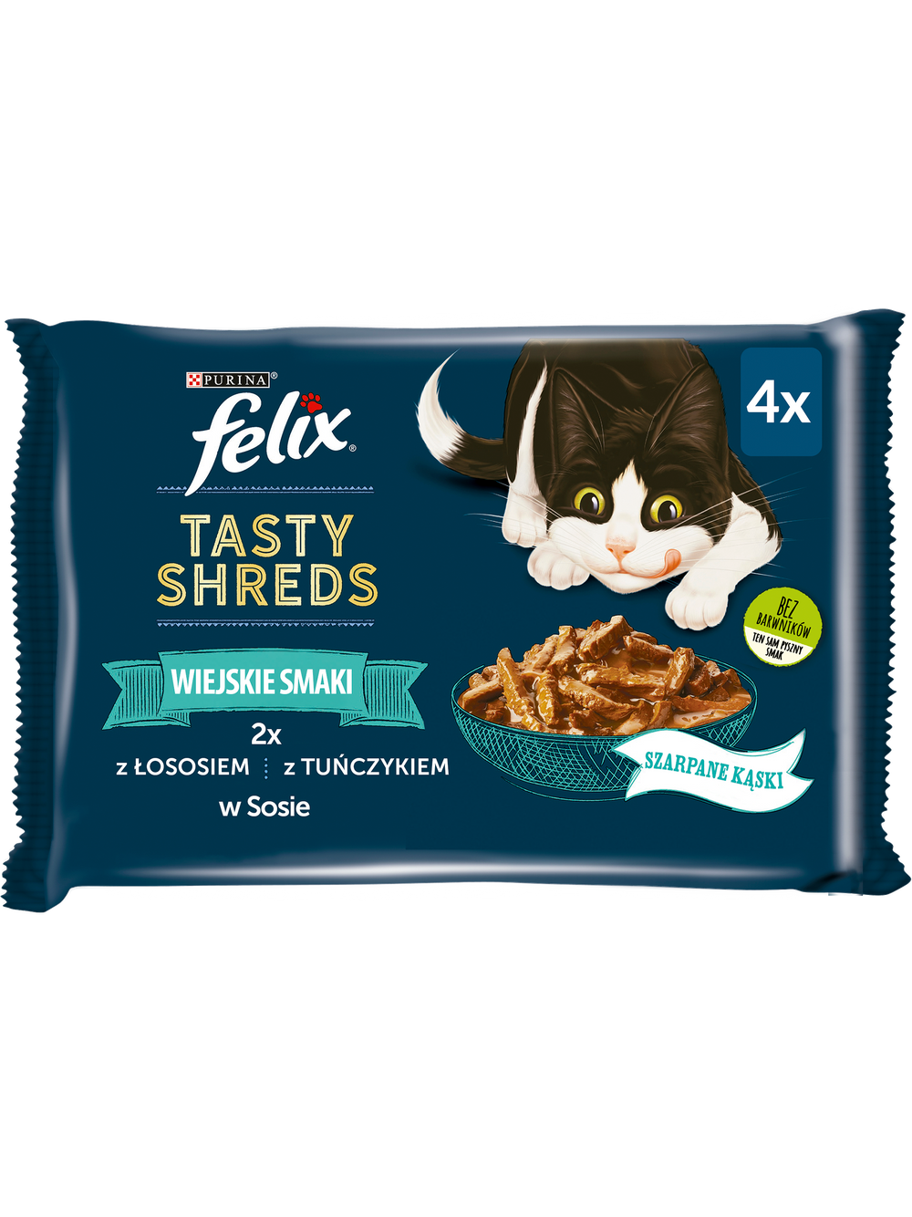 FELIX Tasty Shreds  mokra karma dla kota z łososiem i tuńczykiem w sosie 4x80g