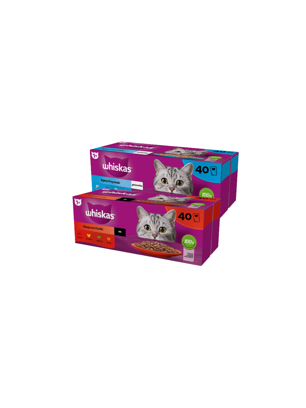 WHISKAS Adult saszetki 40 x 85 g Rybne Przysmaki - mokra karma dla dorosłego kota, w galaretce + WHISKAS Adult saszetki 40 x 85 g Klasyczne Posiłki