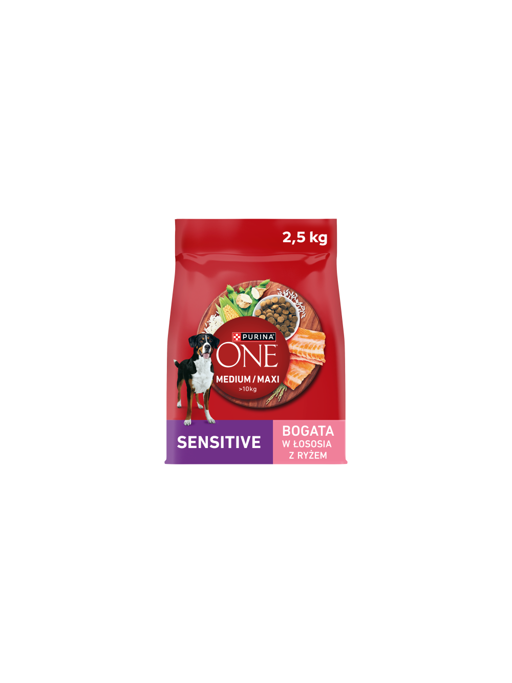 PURINA ONE Sensitive Medium/Maxi Karma dla dorosłych psów bogata w łososia z ryżem 2,5 kg