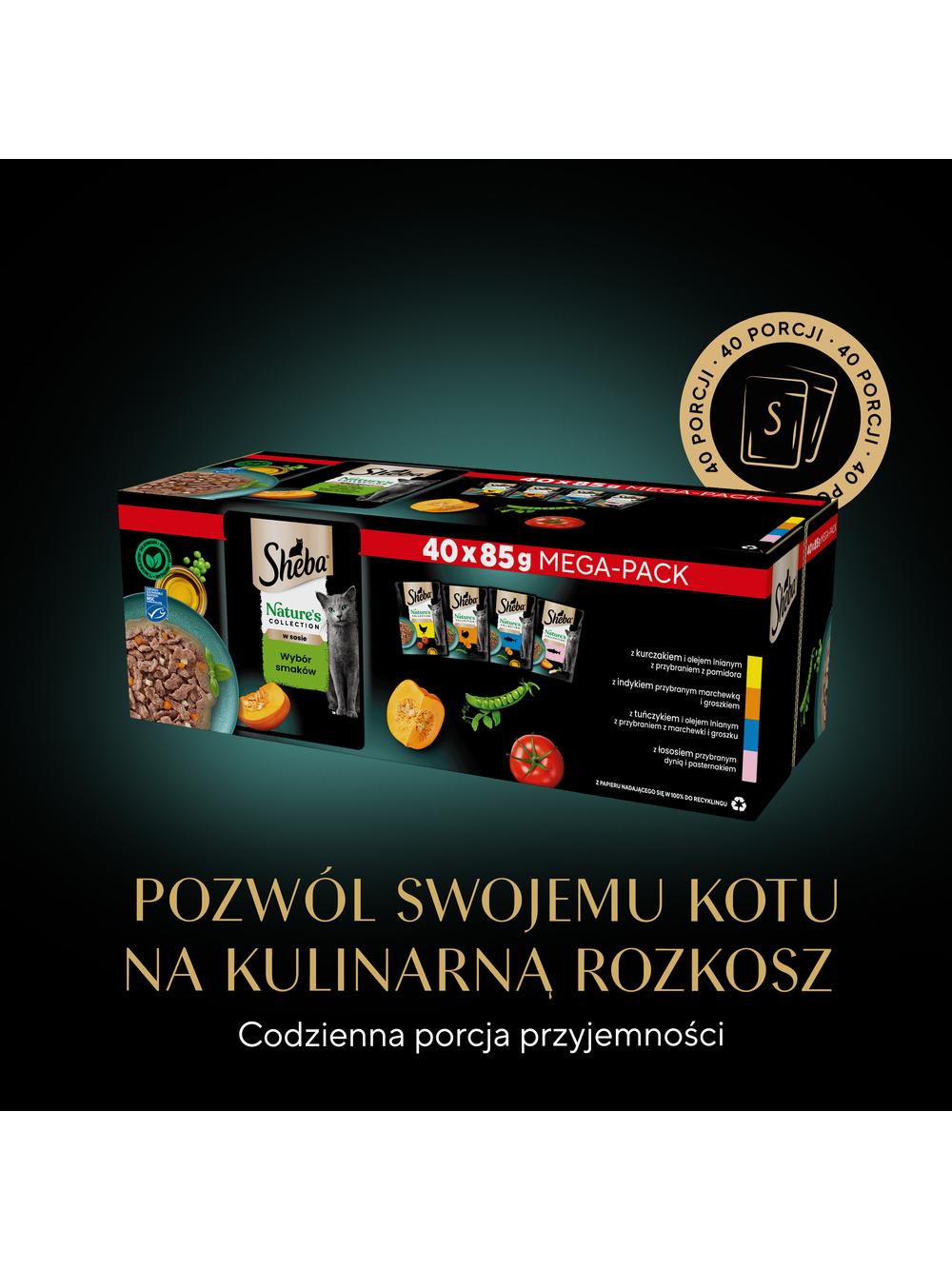 SHEBA Nature’s Collection Wybór Smaków 40x85 g – mokra karma pełnoporcjowa dla dorosłych kotów, w sosie