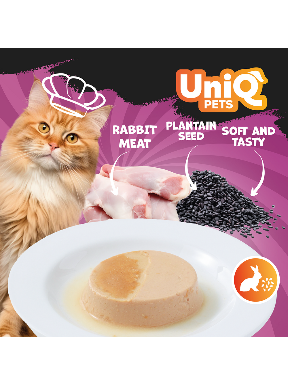 UNIQ PETS KARMA MOKRA DLA KOTA ROYAL RABBIT pasztecik z królika z nasionami babki lancetowatej 30 g x 8 szt