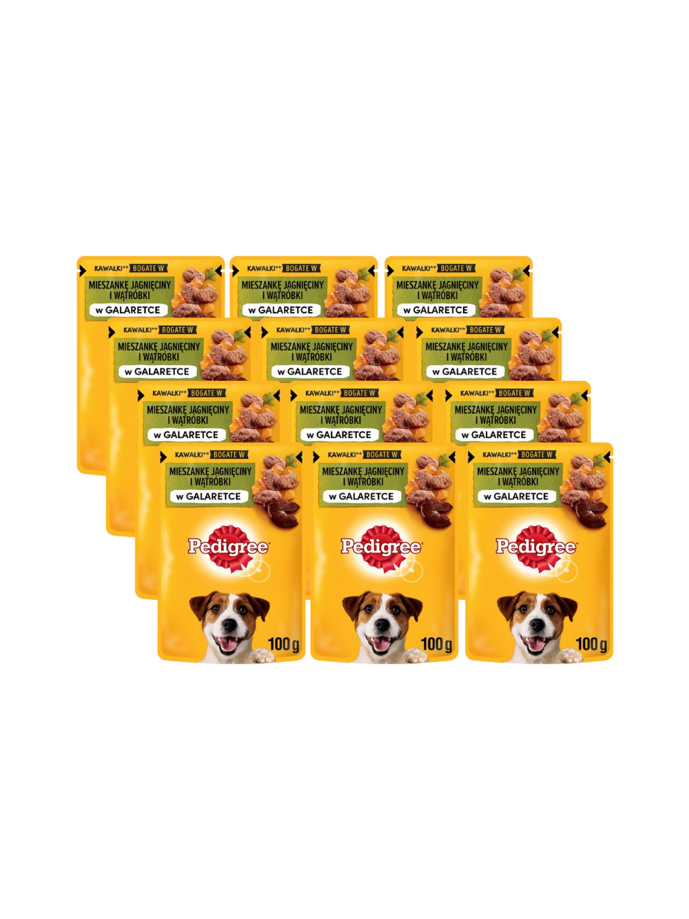 PEDIGREE Adult saszetka 12x100 g - mokra karma pełnoporcjowa, kawałki bogate w mieszankę jagnięciny i wątróbki w galaretce dla dorosłych psów