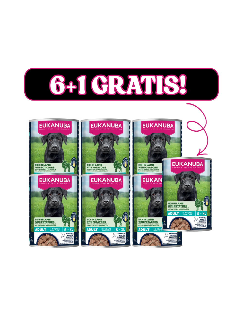 EUKANUBA Mokra karma dla psów dorosłych, bogata w jagnięcinę i ziemniaki 6x400g + 400g Gratis