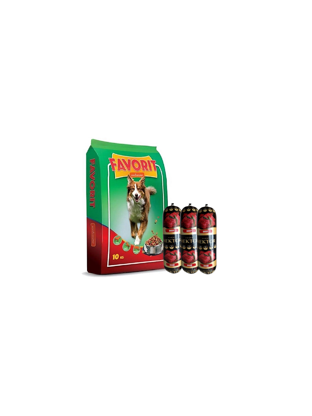 Favorit Karma sucha dla psa z wołowiną 10kg + Karma Premium Hektor baton dla psa z wołowiną 3x900g