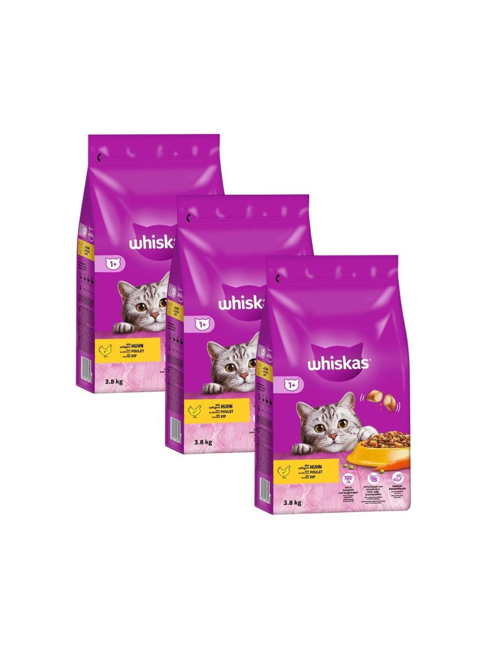 WHISKAS Adult 11,4kg (3x3,8kg) - sucha karma dla dorosłego kota, z pysznym kurczakiem