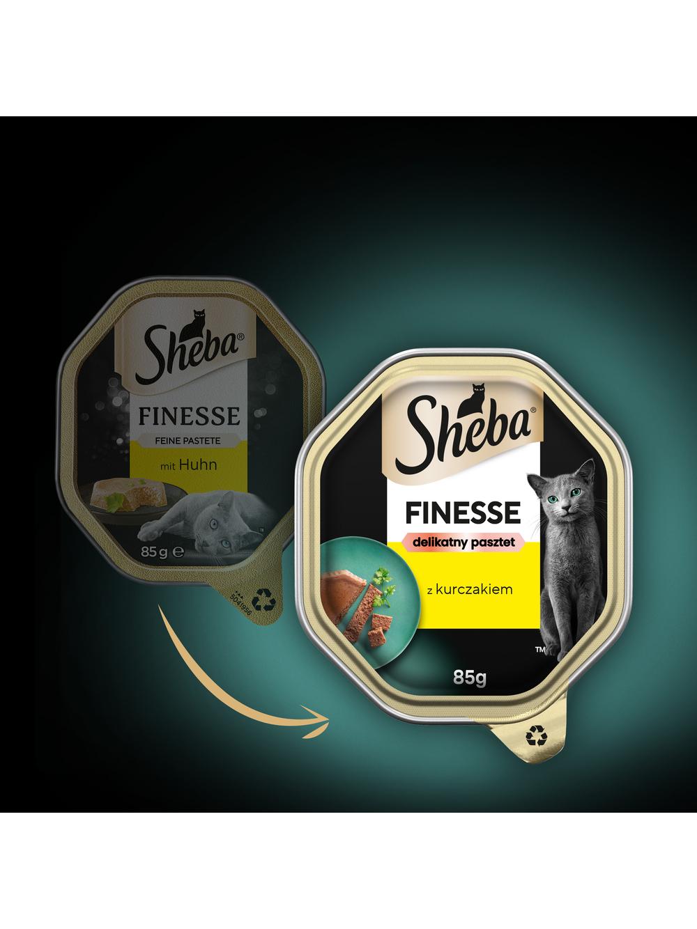 SHEBA Finesse tacka 22x85 g – mokra karma pełnoporcjowa dla dorosłych kotów, z kurczakiem, w pasztecie