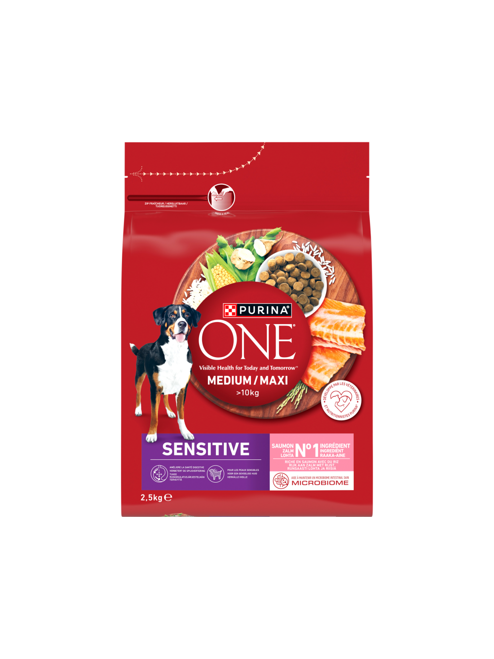 PURINA ONE Sensitive Medium/Maxi Karma dla dorosłych psów bogata w łososia z ryżem 2,5 kg