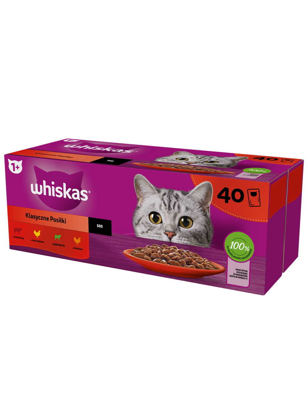 WHISKAS Adult saszetki 160x85g Klasyczne Posiłki - mokra karma dla dorosłego kota, w sosie (kawałki z: wołowiną, kurczakiem, jagnięciną, drobiem)