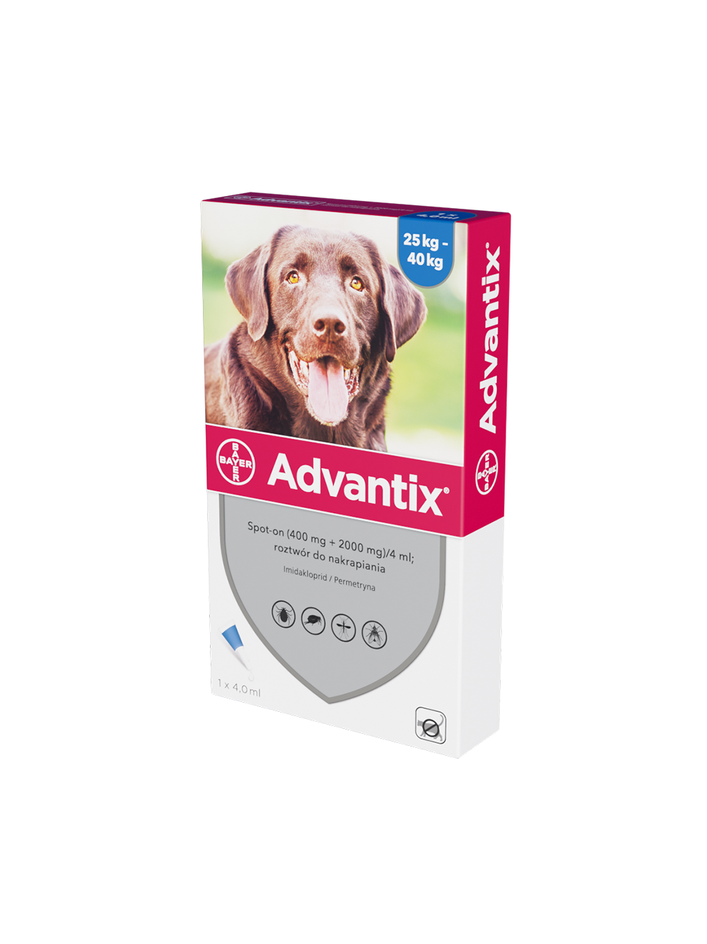 Advantix - dla psów 25-40kg (pipeta 4ml)+ Cestal Dog Plus tabletki na odrobaczanie psów 2 sztuki