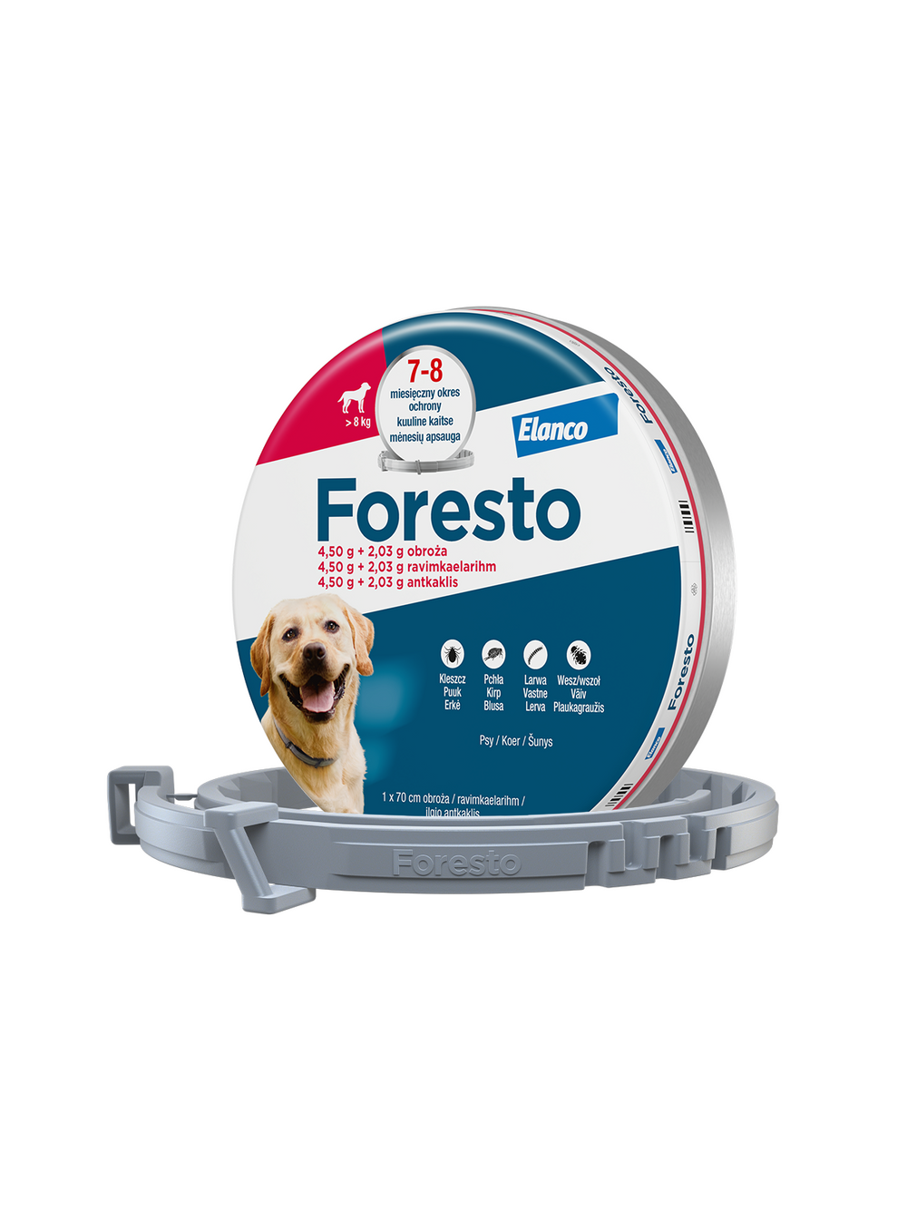 ELANCO Foresto Obroża dla psów powyżej 8kg+ Cestal Dog Plus tabletki na odrobaczanie psów 2 sztuki
