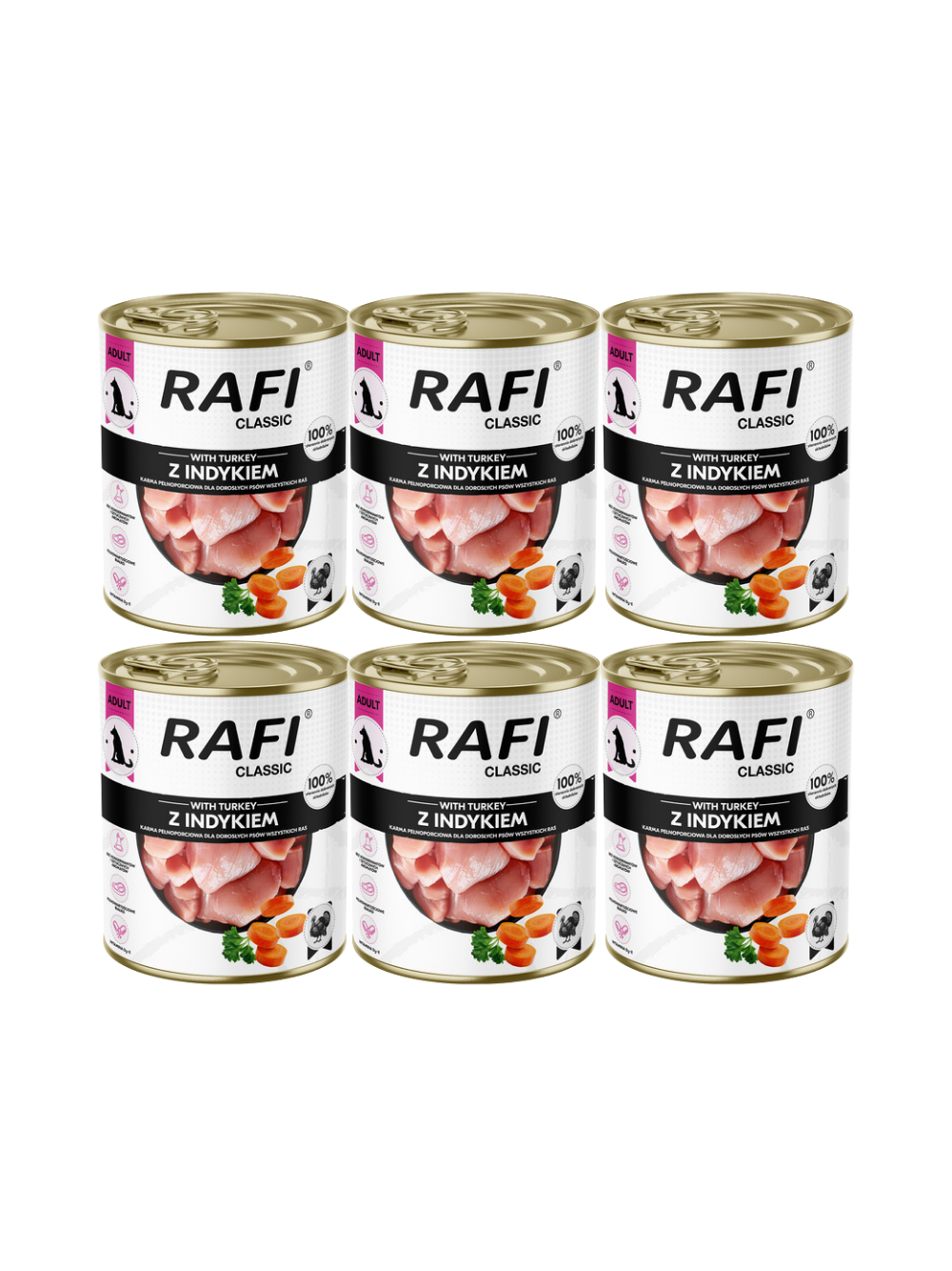 DOLINA NOTECI Mokra karma dla psa Rafi Classic z indykiem 6x800g