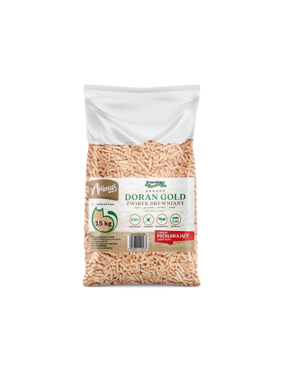Doran Gold żwirek drewniany dla kota,świnki,królika - PELLET 15kg