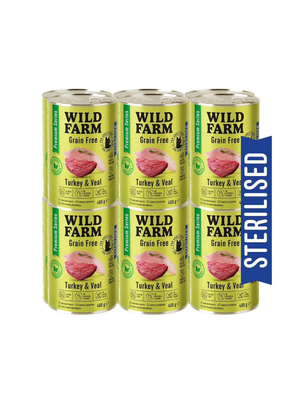 WILD FARM Premium Grain Free Turkey and Veal 12x400g  - bezzbożowa karma dla kota sterylizowanego