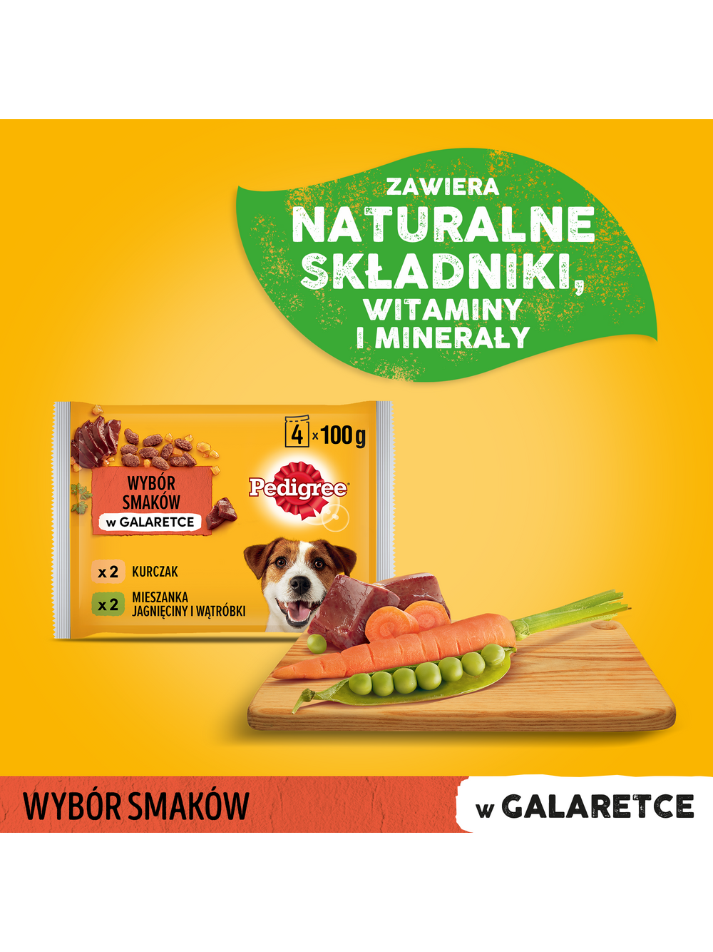 PEDIGREE Adult saszetka 13x(4x100g) - Wybór Smaków w Galaretce, mokra karma pełnoporcjowa w galaretce dla dorosłych psów (kawałki bogate w mieszankę wołowiny i wątróbki oraz kawałki bogate w drób)