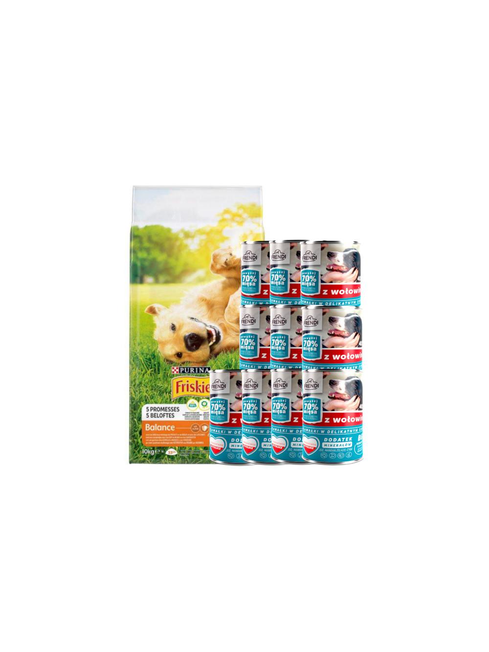 PURINA Friskies Balance 15kg + Frendi kawałki  z wołowiną 10x400g