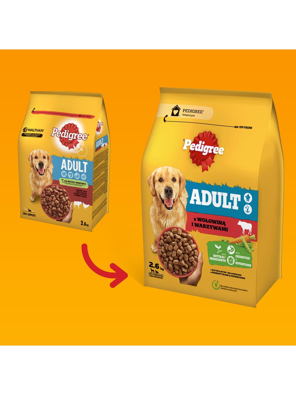 PEDIGREE® Adult 2,6 kg z wołowiną i warzywami - sucha karma pełnoporcjowa dla dorosłych psów dużych i średnich ras/Opakowanie uszkodzone (8329)!!!