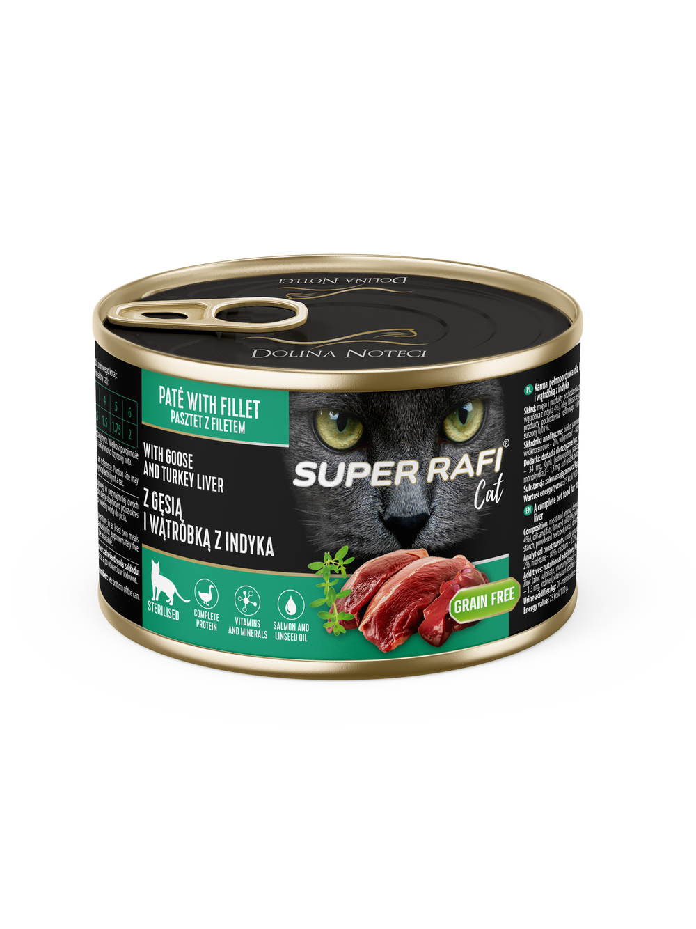 DOLINA NOTECI Super Rafi Cat P&F z gęsią i wątróbką z indyka dla kotów sterylizowanych 12x185g