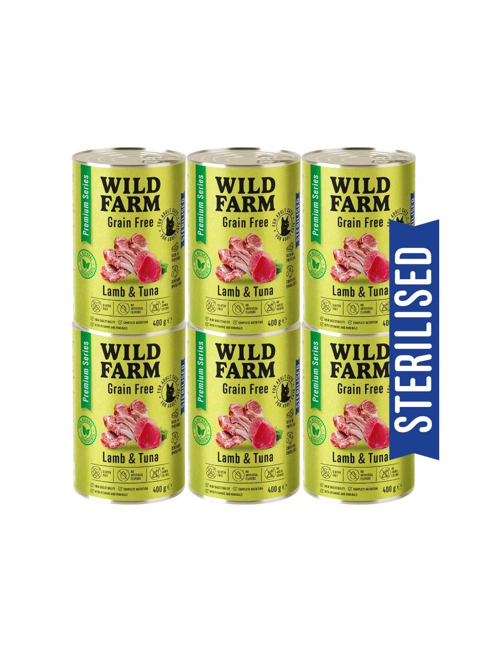 WILD FARM Premium Grain Free Lamb and Tuna 6x400g  - bezzbożowa karma dla kota sterylizowanego