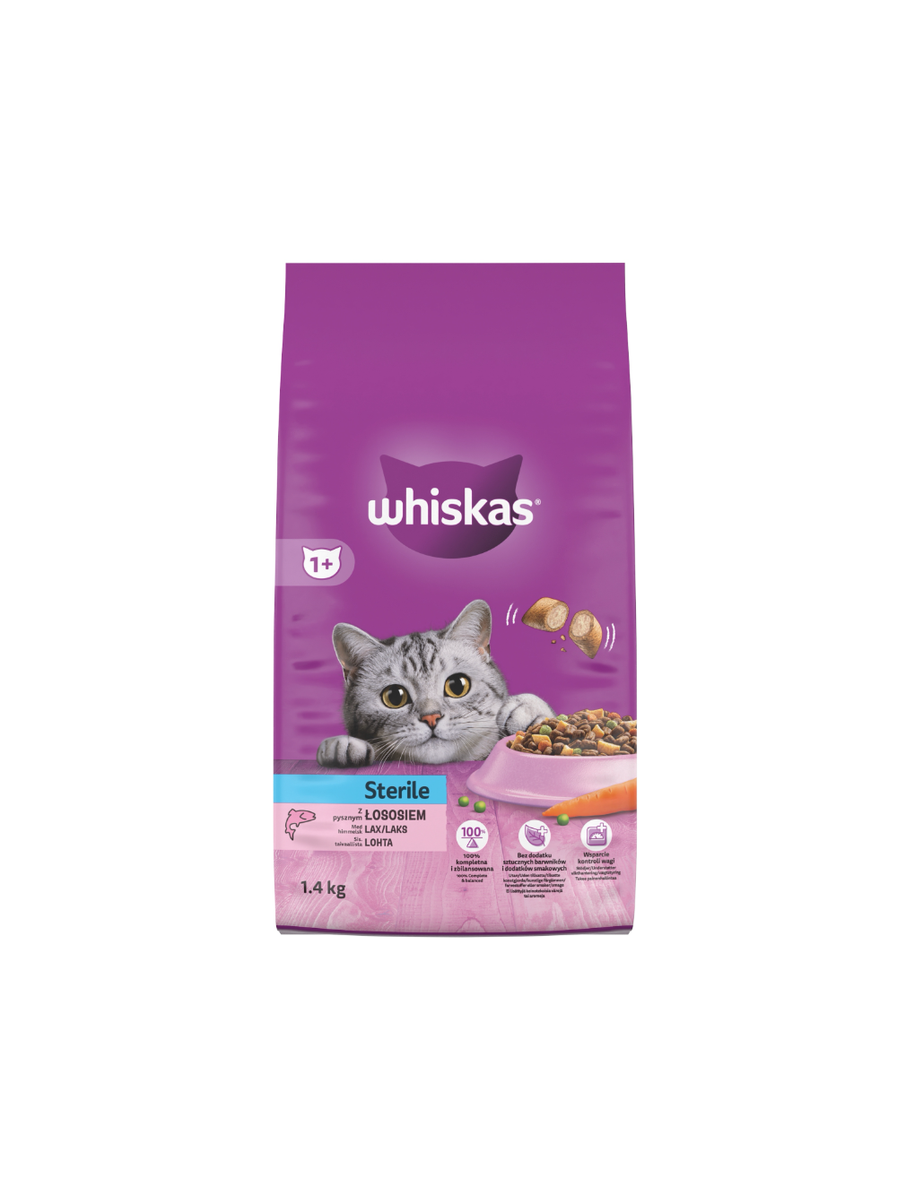 WHISKAS Sterile 1,4 kg sucha karma pełnoporcjowa dla dorosłych kotów po zabiegu kastracji z pysznym łososiem