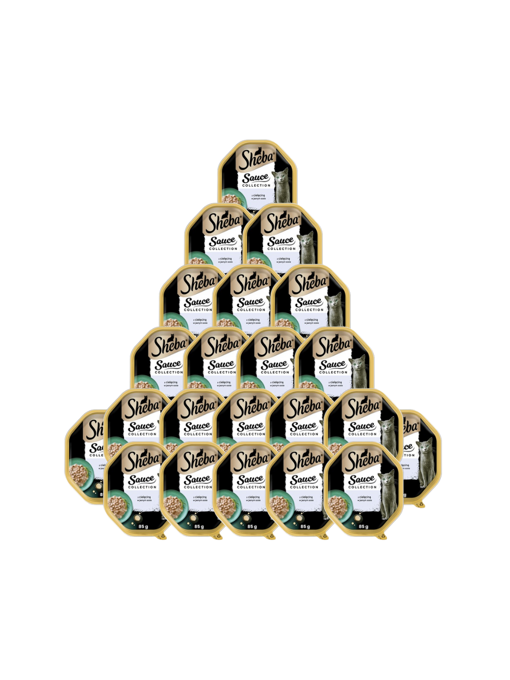 SHEBA Sauce Collection tacka 22x85g – mokra karma pełnoporcjowa dla dorosłych kotów, kawałki z cielęciną, w sosie