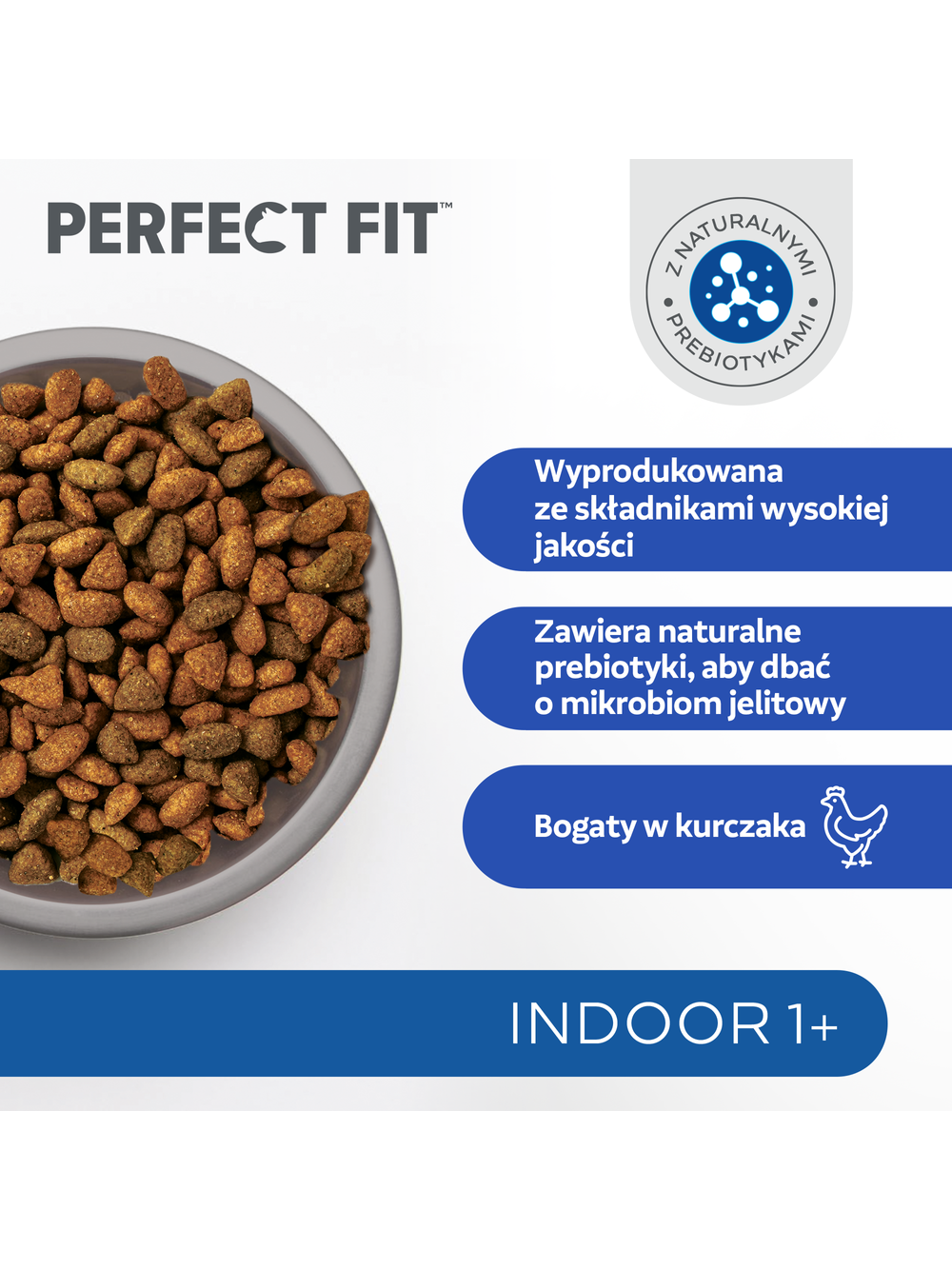 PERFECT FIT (Indoor 1+) 4x750g Bogaty w kurczaka - sucha karma dla kota żyjącego w domu