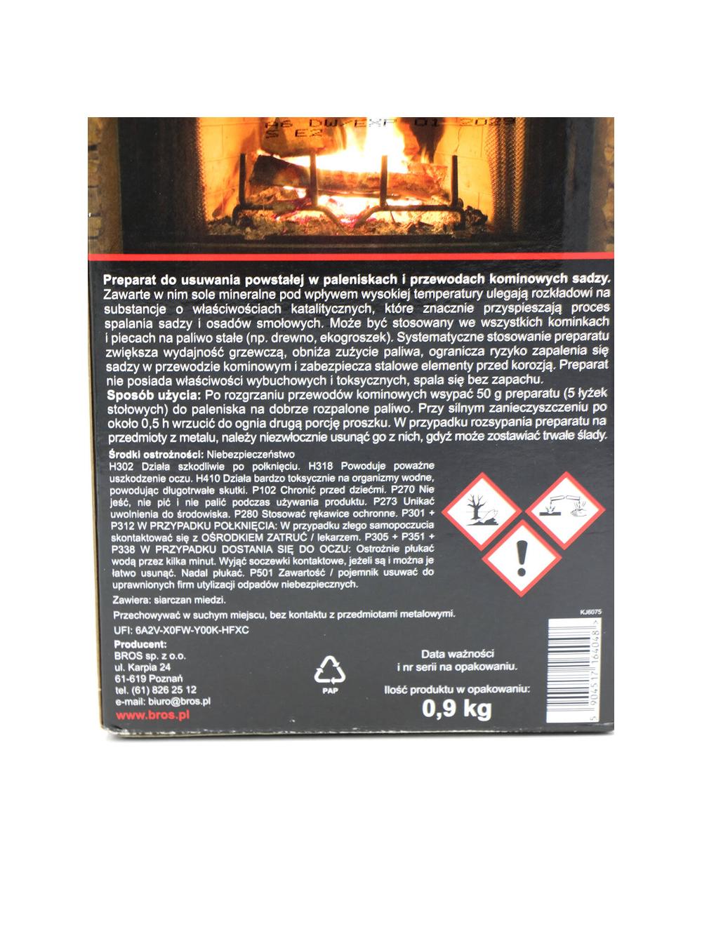 Bros - Morus - proszek do usuwania sadzy z  kominków i pieców 900G