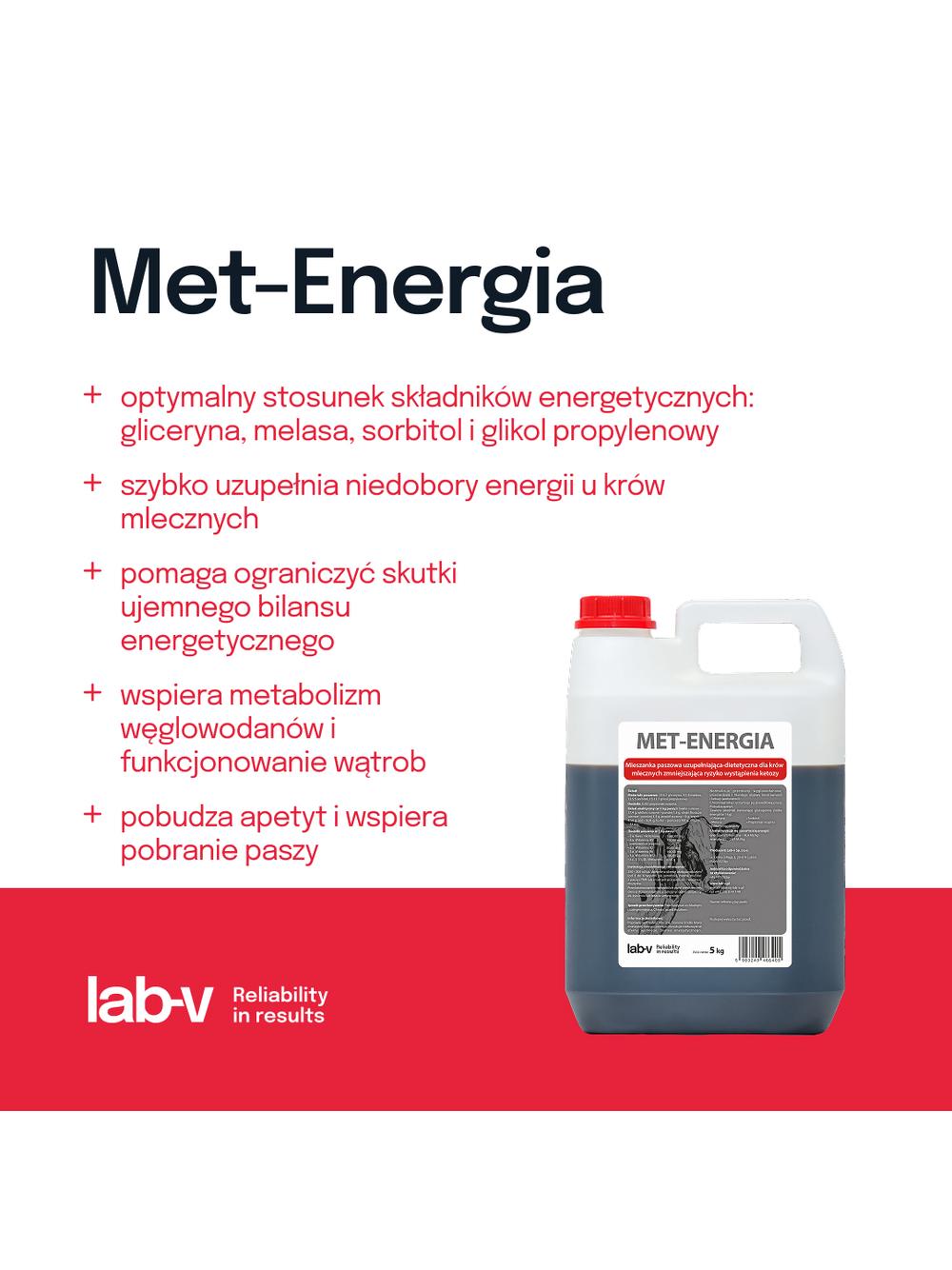 Lab-v Met-Energia - Mieszanka Paszowa Uzupełniająco-Dietetyczna Dla Krów Mlecznych Zmniejszająca Ryzyko Wystąpienia Ketozy 5kg