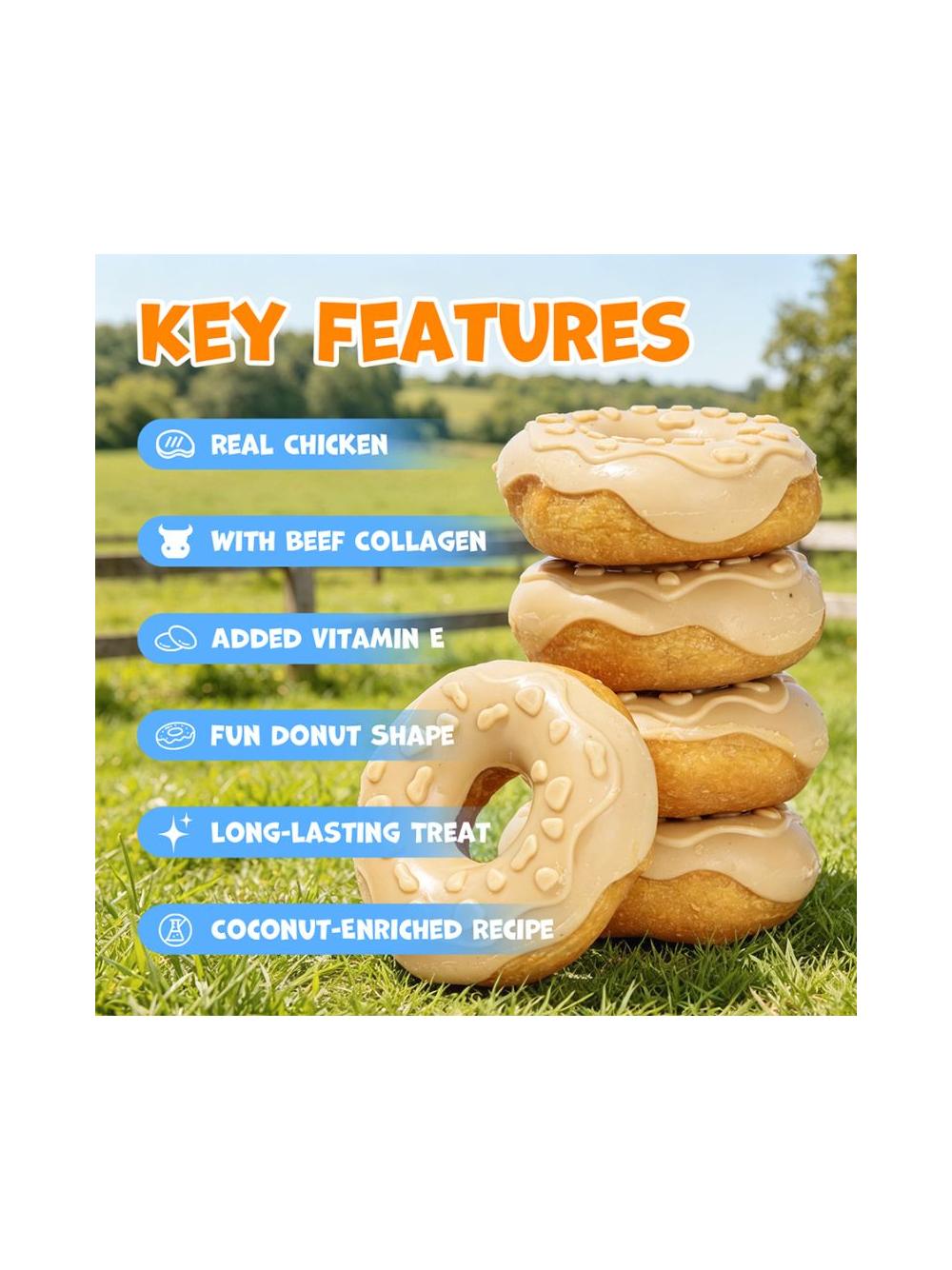 WILD FARM donut kolagenowy z kurczakiem i kokosem 7cm 50g przysmak dla psa